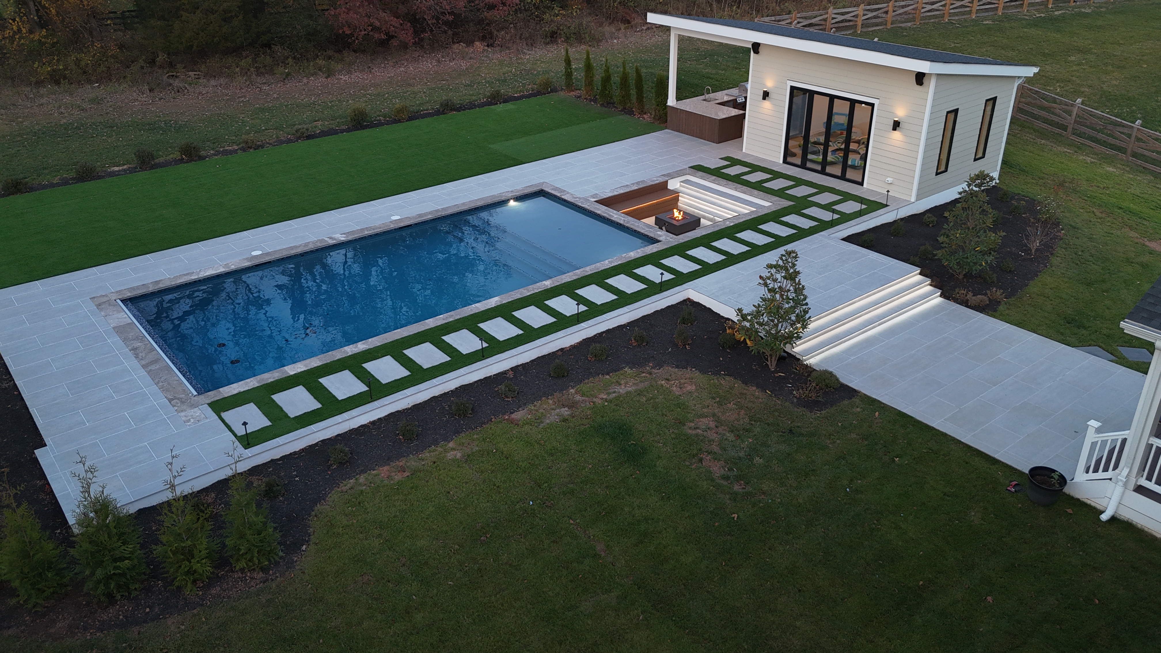 Pool at Dusk — Night Lighting